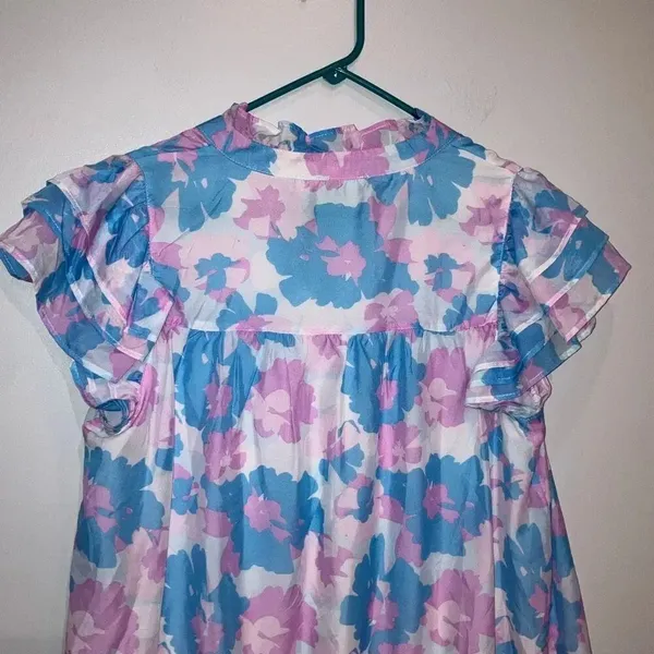 Michelle McDowell V-Neck Short Ruffle Sleeve Mini Dress Medium 780 - Image 9