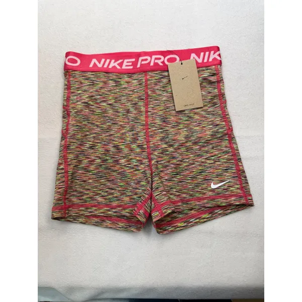 Nike Pro Womens 3" Spacedye Training Shorts Pink Green HJ6348-629 Small NWT - Image 2