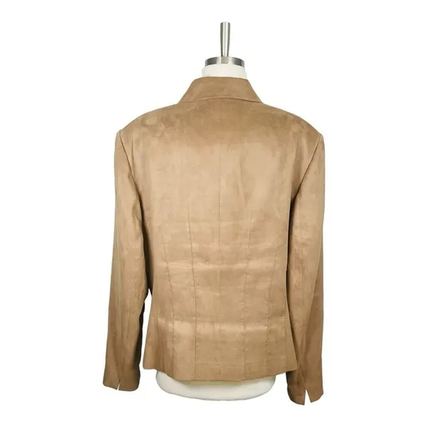 Vintage Talbots Faux Suede Jacket Womens Camel‎ Tan Button Front Blazer Lined - Image 5