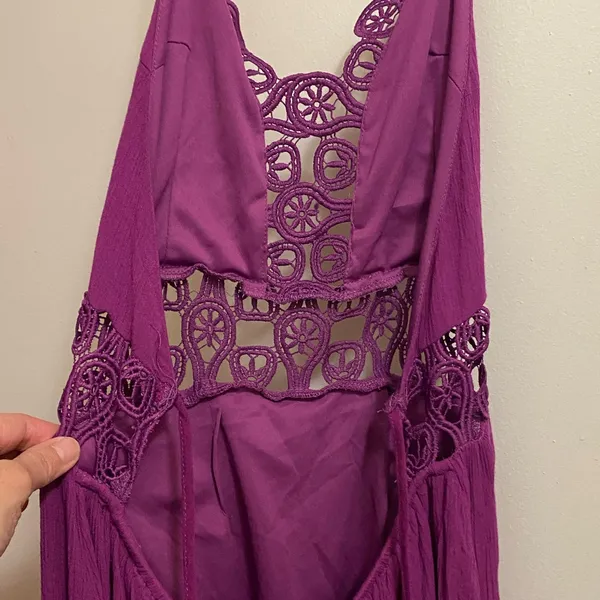 Shinestar Womens Halter Maxi Dress XL Bright Purple Boho Lace Trim Open Back - Image 10