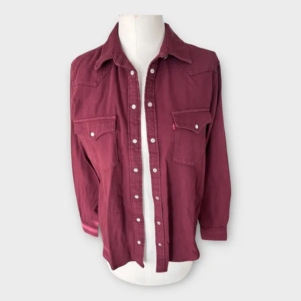 Levi's Western Pearl Snap Button Up Shirt Burgandy Women's sz Medium Western NWT - Image 3