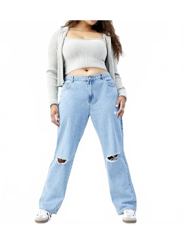 PacSun Jordyn Medium Indigo Ripped Low Rise Straight Leg Jeans MEDIUM INDIGO 30 - Image 4