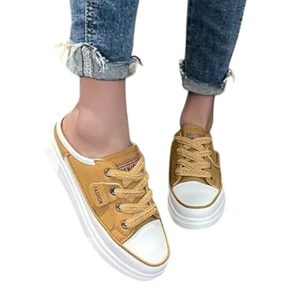 NWT ~ Tan Flat Mule Slip-On Backless Casual Sneakers Shoes ~ Women's Size 11 1/2 - Image 4