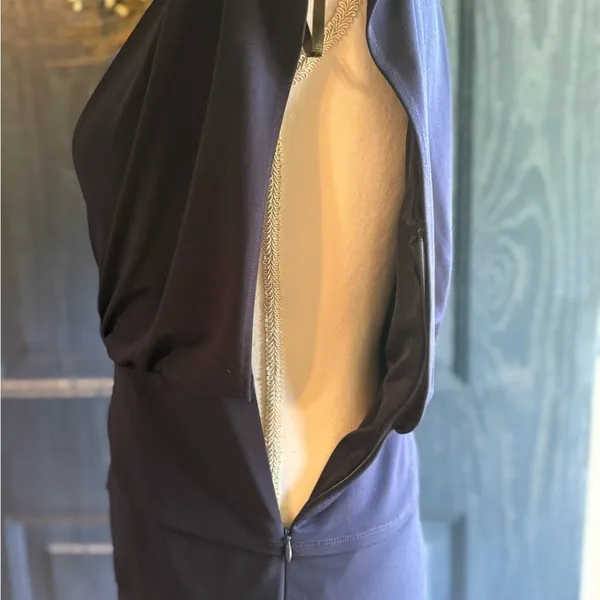 $125 LAUNDRY BY SHELLI SEGAL Navy Blue Tulip Tiered Sleeveless Cocktail Dress 4 - Image 6
