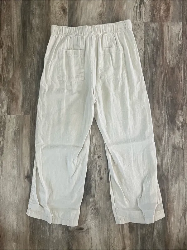 GAP Women's Cream Cropped Drawstring Linen-Blend Pants petite medium - Image 4