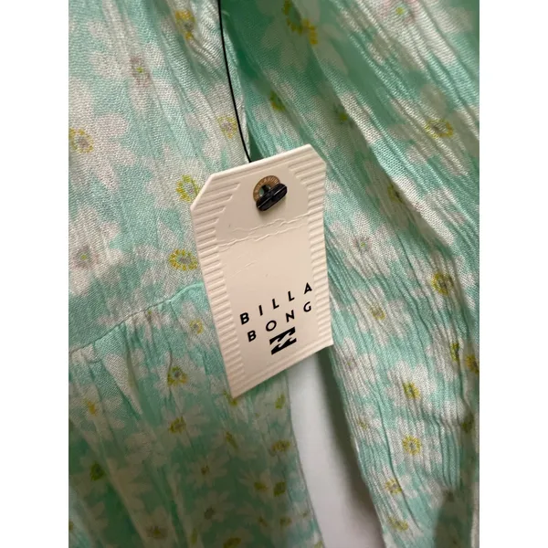 Billabong Mint Green Daisy Floral Smocked Off Shoulder Maxi Dress NWT Size Large - Image 6