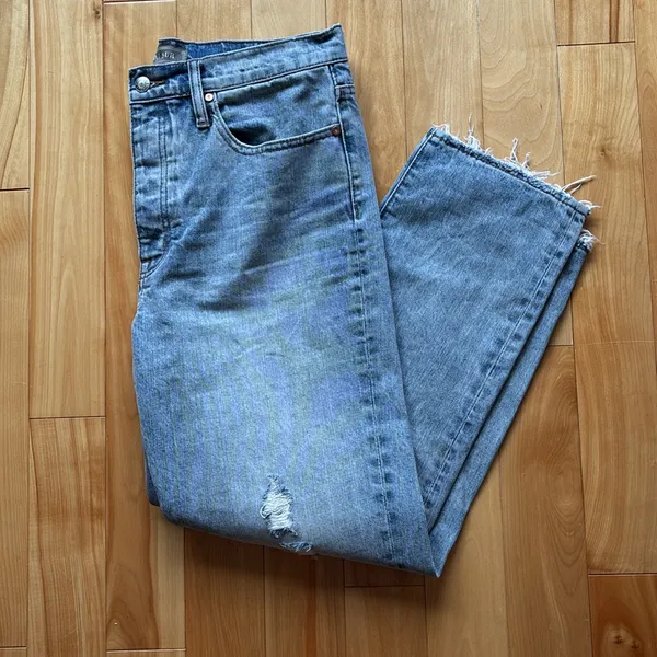 J Crew point sur distressed button fly light wash denim straight leg jeans - Image 3