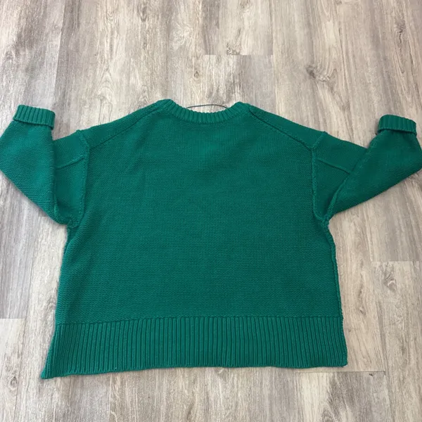 Free People Alli V-neck Emerald Green‎ Oversized Chunky Knit Sweater Size Small - Image 4