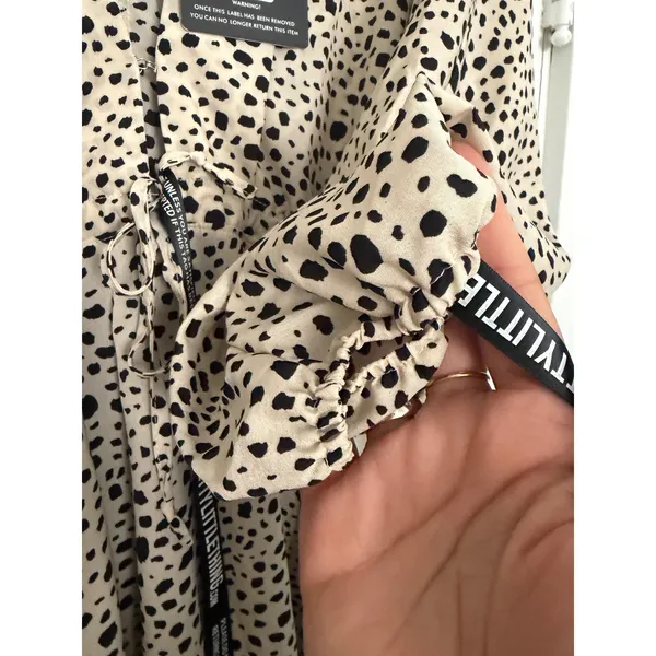 PrettyLittleThing Stone Dalmatian Tie Waist Batwing Sleeve Maxi Dress USA 6 NWT - Image 9