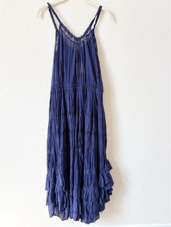 Free People Dolly Bodysuit Navy Size Medium Cottagecore Bohemian Lace Ruffle - Image 3