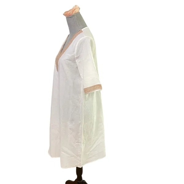 Noracora Women Size S Cotton Shift Dress Mid Sleeve Cream Embroidered Lace Neck - Image 3