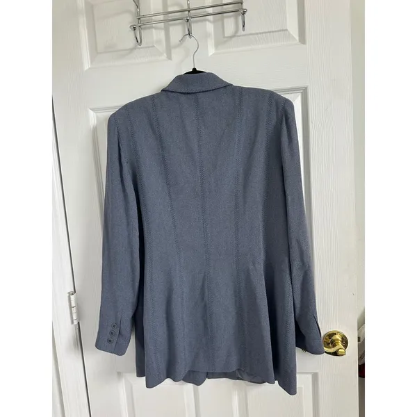 Renfrew Womens Blue Herringbone Longline Blazer Jacket Size 14 Made in USA - Image 6