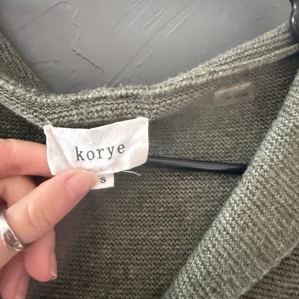 Korye‎ Womens Olive Green Hooded V-Neck Knit Sweater Casual Outdoors Small - Image 3
