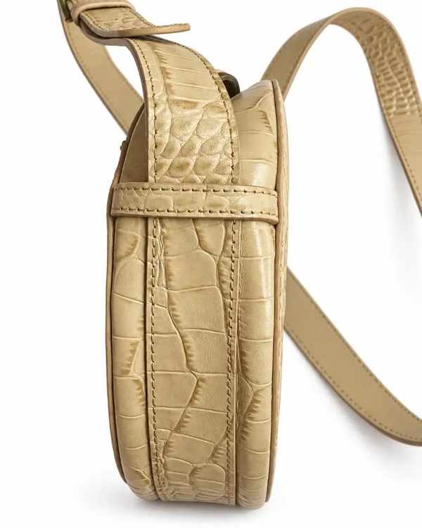 Nordstrom Beige Croc Embossed Round Crossbody Bag Gold Hardware Adjustable Strap - Image 4