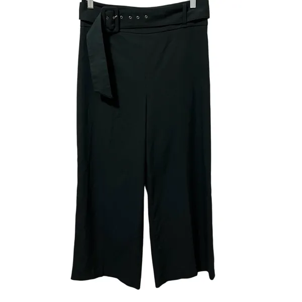 Zara High-Waisted Belted Wide Leg Culotte Trousers L Juniper Green - Image 2