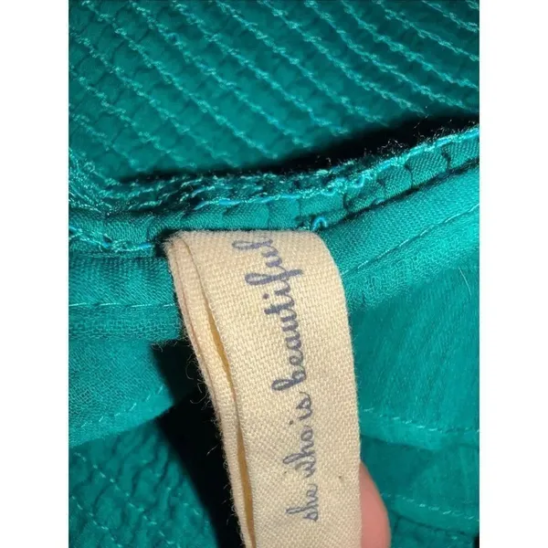 Maeve 100% Cotton Turquoise Ruffle Halter Smocked Dress Medium #784 - Image 8