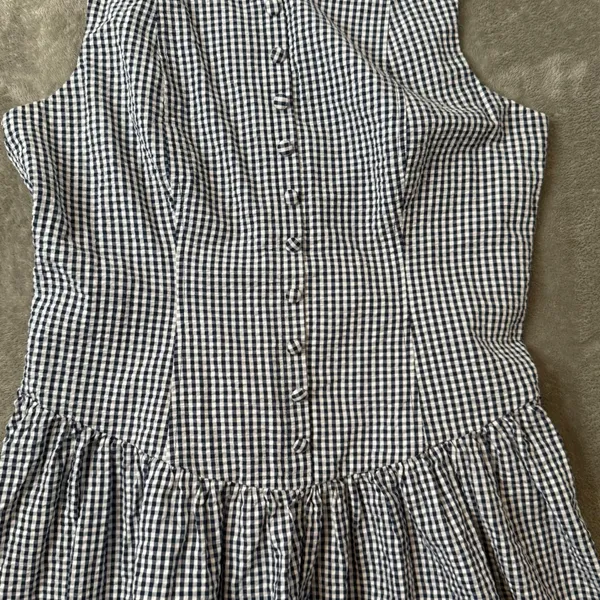 Wild Fable Seersucker Gingham Plaid Mini Dress Womens L Navy White Button Front Drop Waist - Image 13