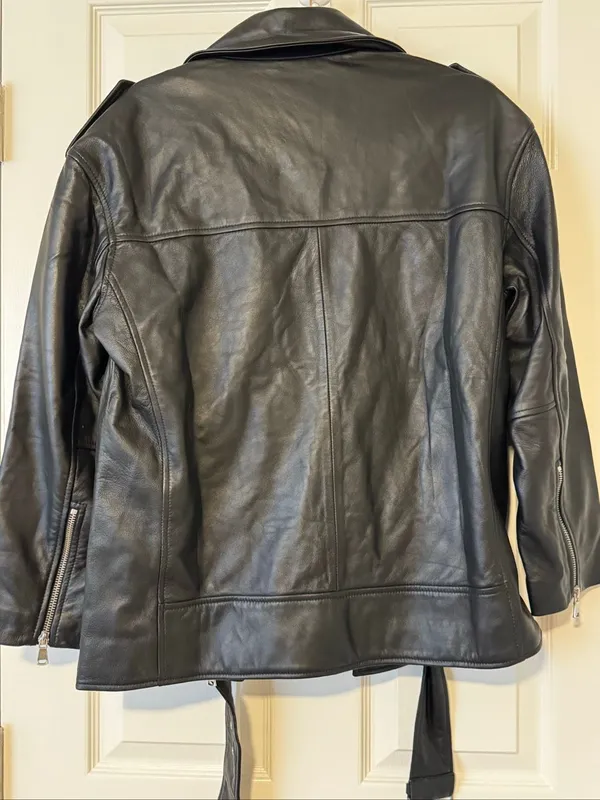 ASOS DESIGN Petite Premium Real Leather Oversized Biker Jacket Black US 4 - Image 7