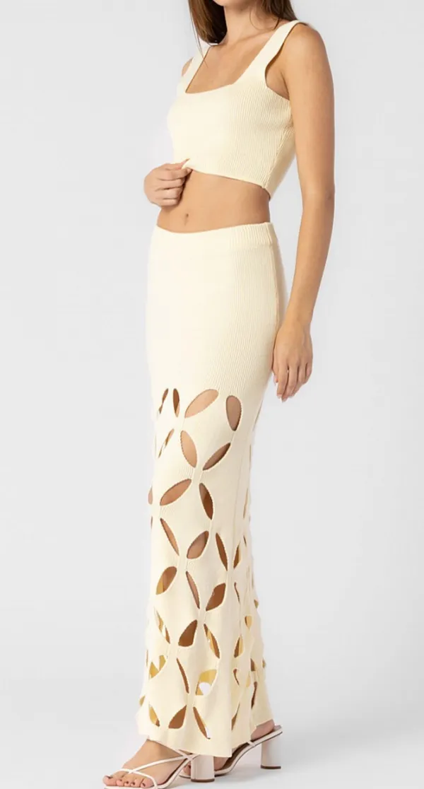 Two Piece Knit Maxi Skirt Set Yellow Size L - Image 2