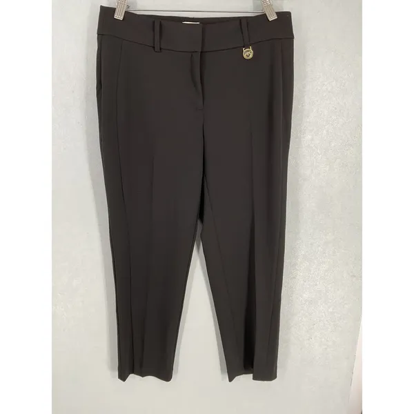 Anne Klein Womens Dress Pants Black Gold Logo Tapered Career Slacks 6 Petite - Image 2