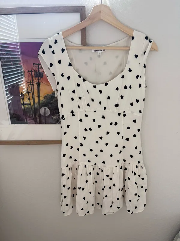 Reformation cream black Sweetheart print Olencia drop size M Preowned dress - Image 2