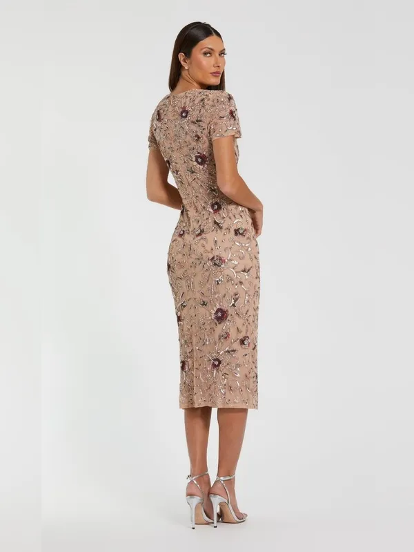 NWT MAC DUGGAL 10102 Beige Floral Embellished Short Sleeve Midi Dress Size 4 - Image 8