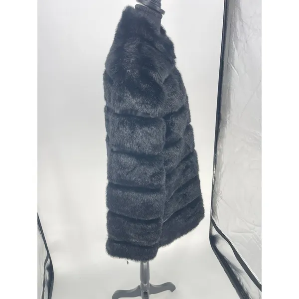 Pamela McCoy Faux Fur Black Jacket Coat Satin Lining Womens XS full‎ zip - Image 5