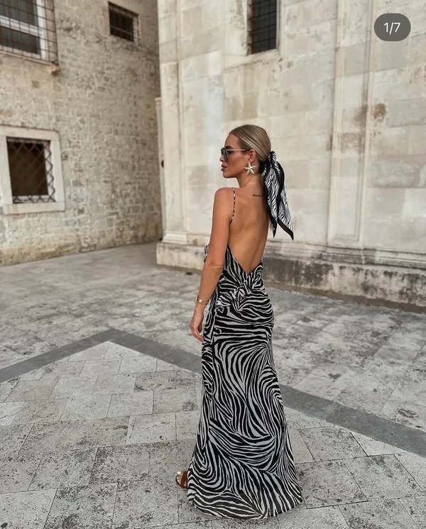 Zara dress maxi zebra animal print flower open back bodycon evening wedding - Image 7