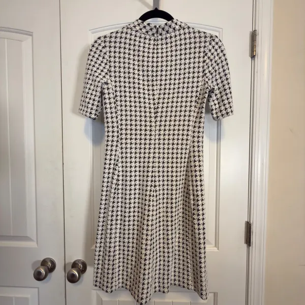 American Living Houndstooth Mock Neck Short Sleeve Sheath Dress Black White - Image 2