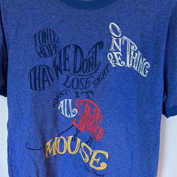 Disney Mickey Mouse Ringer Tee Blue Heathered It All Started With A Mouse Shirt - Image 4