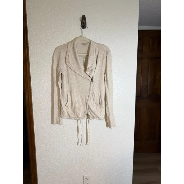 Lucky Brand Moto Jacket Beige S Womens Asymmetrical Zip Sweatshirt Casual - Image 2