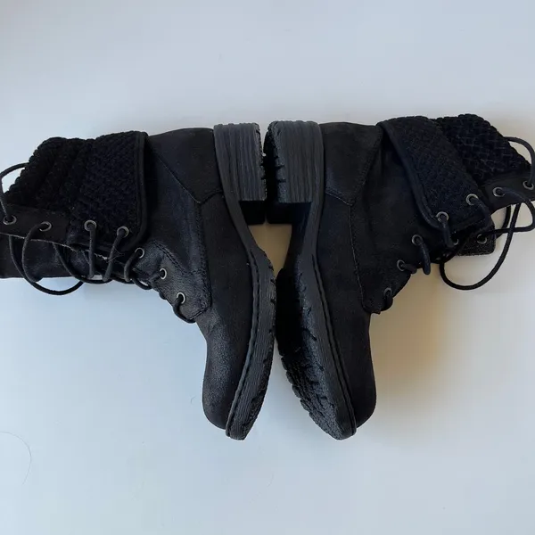 BOC Combat Womens Boots Size 6M Y2K Knit Cuff Boho Grunge Black Stacked Heel - Image 4