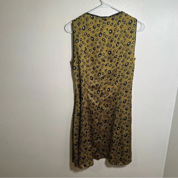 Zara Womens Size Small Sleeveless‎ Shift Dress Yellow Navy White Geo Button Back - Image 6