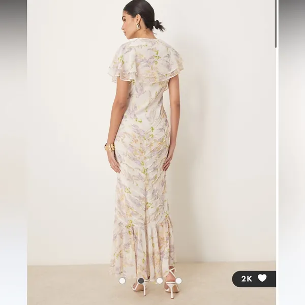 ASOS DESIGN pintuck maxi dress with cape flutter sleeves in wisteria floral prin - Image 2