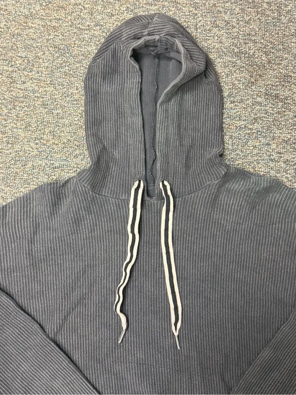 Aerie Charcoal Gray Ribbed Cropped Hoodie Size Small Oversized Pullover - Image 5