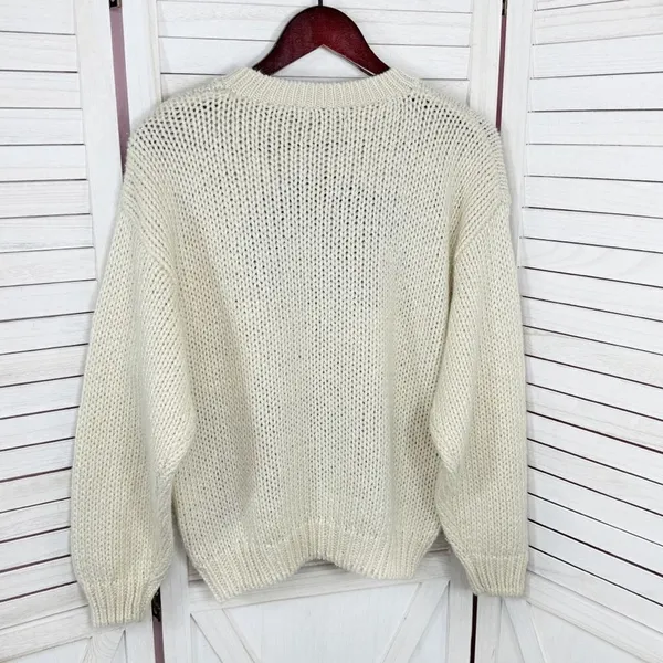 Vintage Rafferty 80s‎ 90s Floral Chunky Knit Sweater Ivory Large Crewneck - Image 8