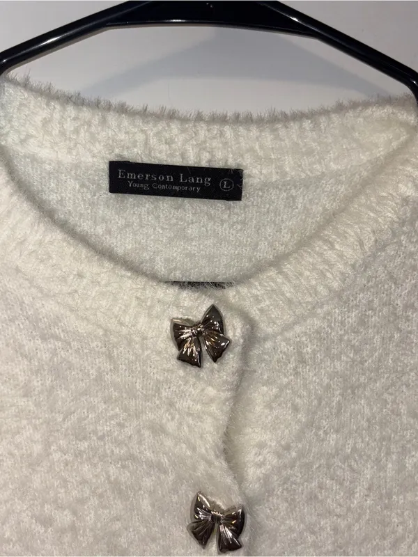 Women’s Cream Bow Button - Image 2
