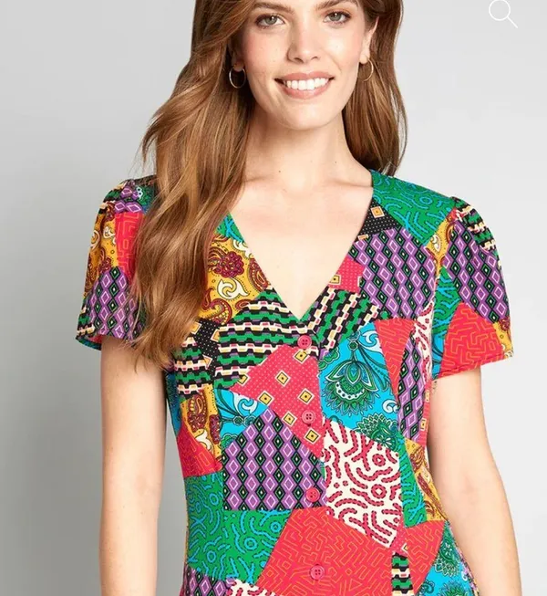 Dangerfield x ModCloth patchwork multi button front viscose dress, size 14 XL - Image 6