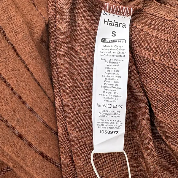 Halara Dress Sz Sm Ribbed‎ Knit Flare Long Sleeve Flowy Casual Brown Minimalist - Image 9