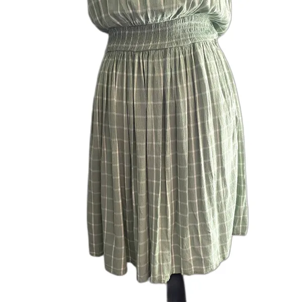 Maurices Sage Green Sundress Windowpane Check Plaid‎ Smocked Waist Size Small - Image 3