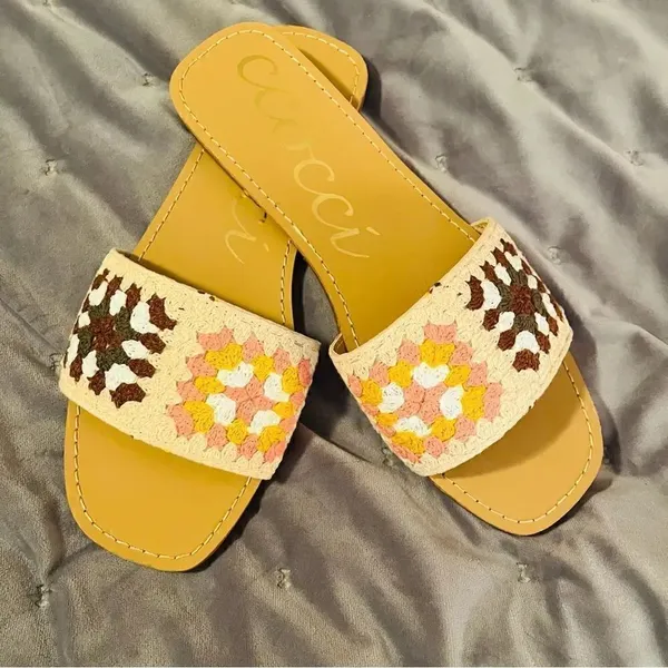 CCOCCI Crochet Walking Above Brown Multi Slide Sandals Brown Blush Multi 8 - Image 3