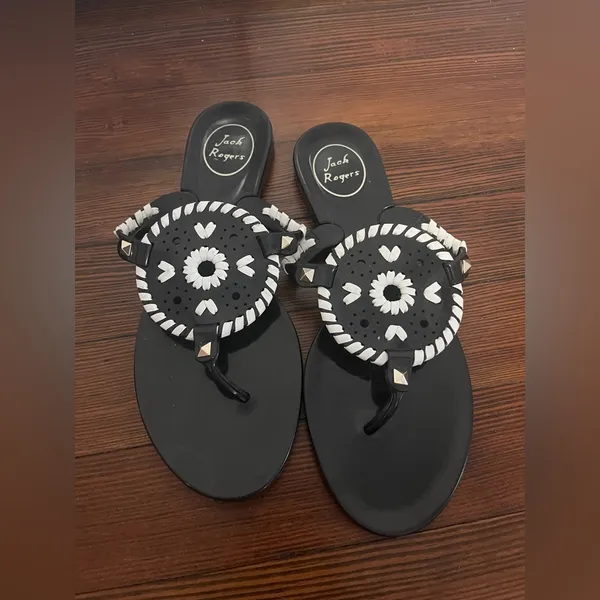 Jack Rogers Jelly Sandals Black/Gold Size 7 - Image 3