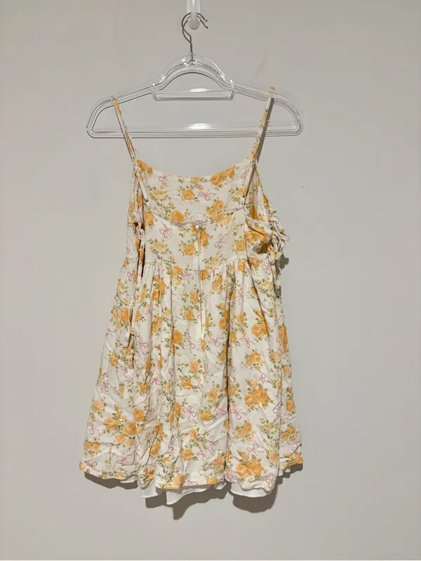 Altar'd State linen Floral Rose Bow Mini Dress Ivory‎ yellow Size large - Image 3