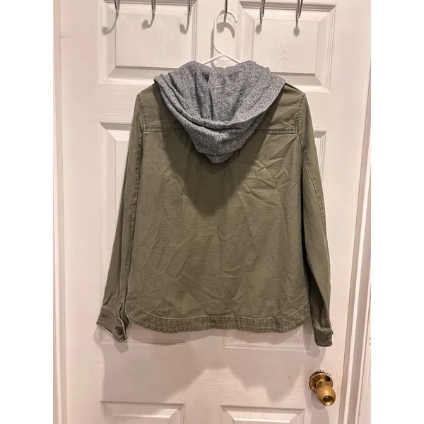 American Eagle Womens Large Olive Green Utility‎ Field Jacket Grey Jersey Hood L - Image 5