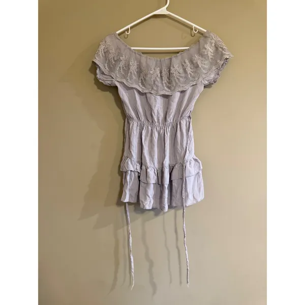 Joyce Leslie Grey Off Shoulder Lace Peplum Ruffle Top‎ Small Boho Cottage - Image 2