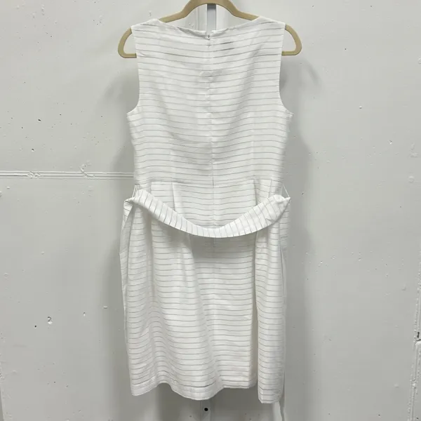 Anne Klein White Horizontal Stripe Sleeveless Fit and Flare Belted Dress Size 10 - Image 3