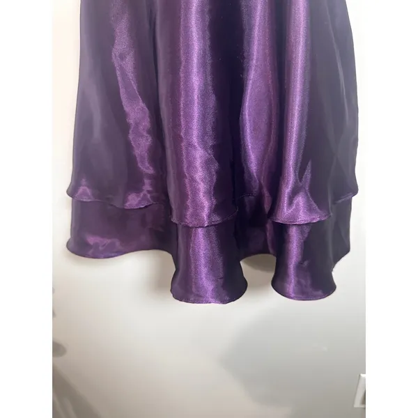 Blondie Nites Purple Satin Halter Mini Dress Tiered‎ Ruffle Hem Size 5 - Image 3
