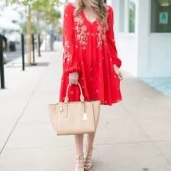 Free People Sweet Tennessee Boho Embroidered‎ Red Festival Dress - Image 2