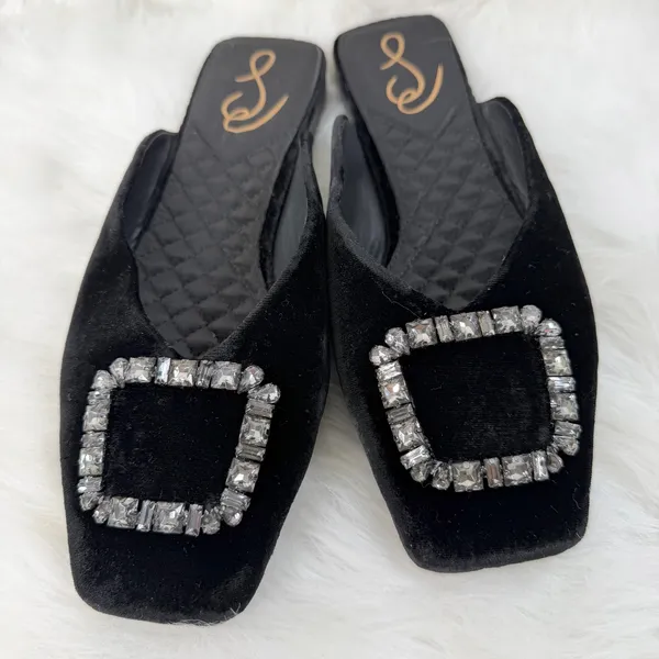 Sam Edelman Lavina Black Velvet Crystal Buckle Mule Flats Size 7 - Image 3