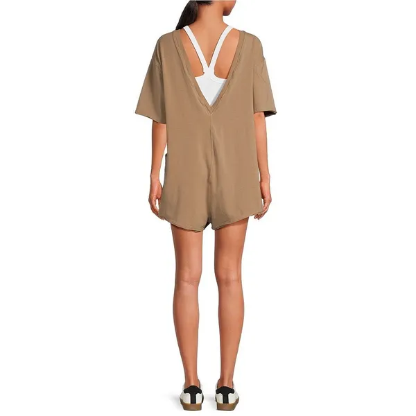 Free People FP Movement Hot Shot‎ Crew Neck Short Sleeve V Back Tee Romper - Image 9